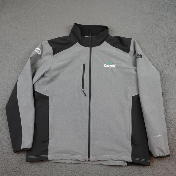 The North Face Windwall Jacket Mens XL Gray Softshell Full Zip Cargill Logo
